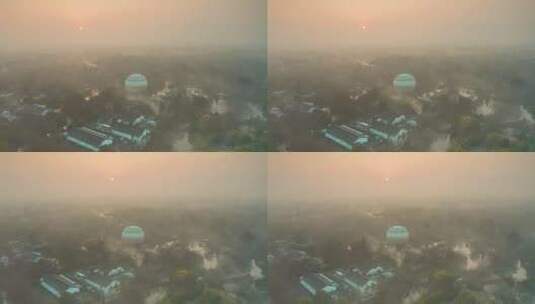 杭州西溪湿地公园清晨晨雾云雾缭绕空镜高清在线视频素材下载