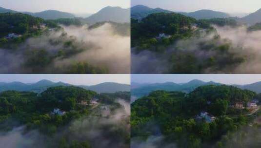 朝阳高山云雾中农村农户航拍高清在线视频素材下载