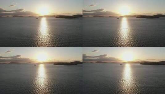 内海的日落和一艘船高清在线视频素材下载