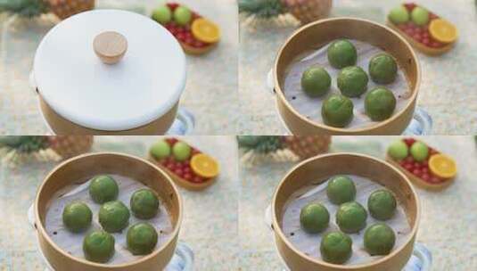 清明节品茶蒸青团吃青团高清在线视频素材下载