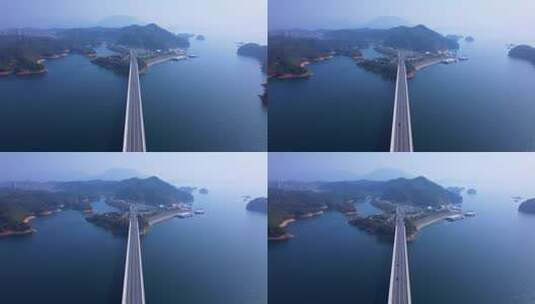 杭州淳安县千岛湖城中湖大桥航拍高清在线视频素材下载