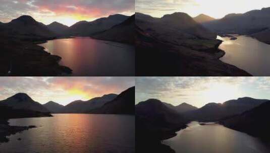 傍晚日落夕阳山川湖泊航拍高清在线视频素材下载