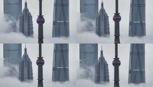上海陆家嘴四件套高空日出云海航拍高清在线视频素材下载