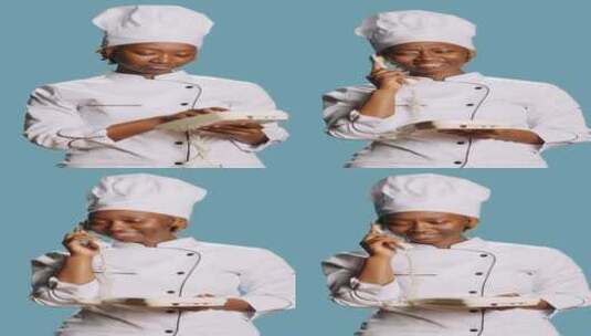 美食家厨师使用复古座机电话通话高清在线视频素材下载