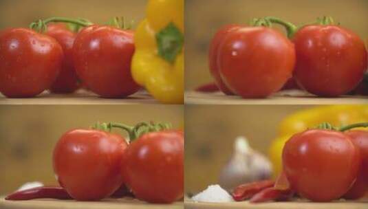 特写旋转着的彩色蔬菜 菜椒 西红柿高清在线视频素材下载