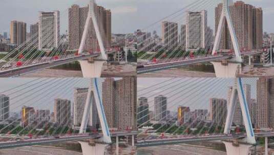 航拍宜昌长江大桥车流高清在线视频素材下载