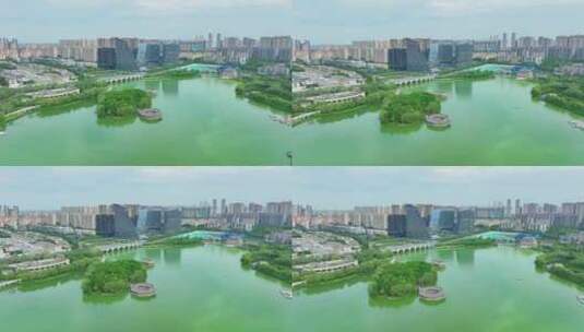 航拍西安曲江池城市景观高清在线视频素材下载