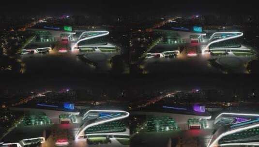 河北衡水文化艺术中心夜景灯光航拍高清在线视频素材下载