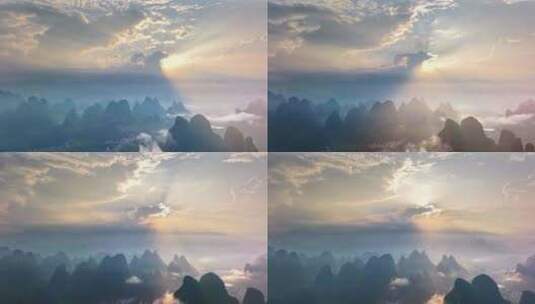 桂林山水风景航拍延时日出大气高清在线视频素材下载