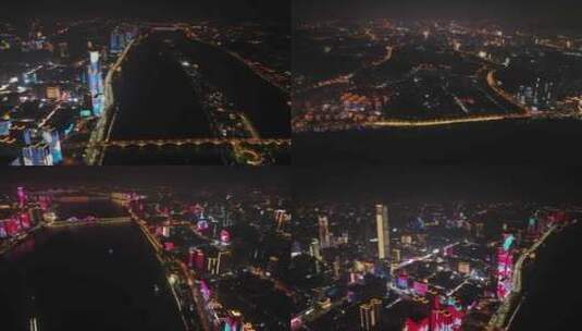 长沙城市夜景360度旋转鸟瞰湘江风光夜景高清在线视频素材下载