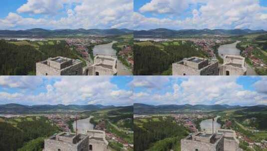 斯洛伐克斯特里克诺村城堡的鸟瞰图高清在线视频素材下载