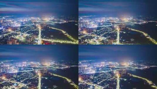 航拍江西抚州城市夜景延时镜头高清在线视频素材下载