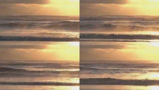 飘渺的晨光笼罩着海浪高清在线视频素材下载