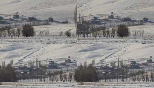 俄罗斯冬季西伯利亚雪原和山坡边缘的村庄房屋高清在线视频素材下载