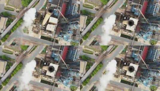 航拍城市石化工业基地钢铁工厂烟囱生产环境高清在线视频素材下载