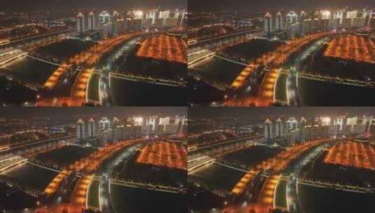 航拍河南郑州如意文化广场城市夜景风光高清在线视频素材下载
