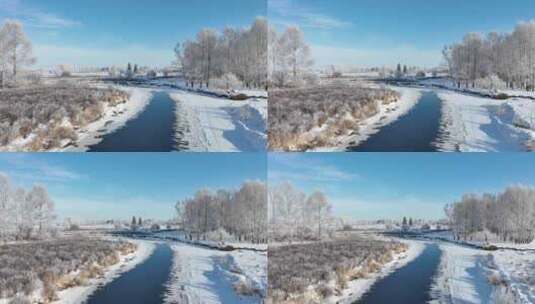 大兴安岭初冬湿地河流雪松美景高清在线视频素材下载