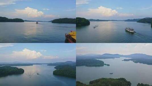 仙女湖湖面船航拍高清在线视频素材下载