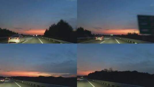 行驶高速公路 驾驶员视角拍摄高速夕阳高清在线视频素材下载