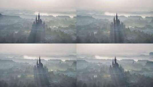 上海地标 城堡 郊区晨雾 上海晨雾 自然高清在线视频素材下载
