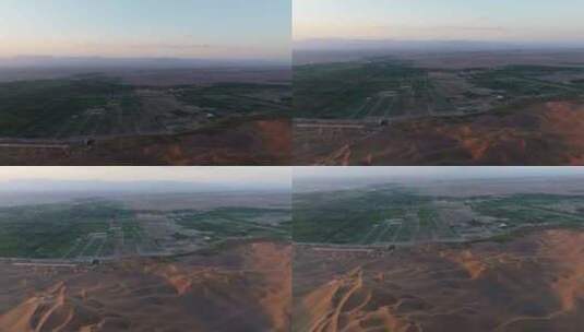 航拍黄昏时的新疆库木塔格沙漠高清在线视频素材下载