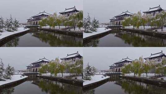 航拍洛阳定鼎门雪景高清在线视频素材下载