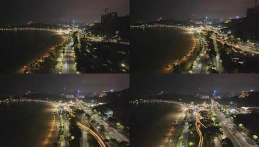 珠海情侣中路夜景航拍高清在线视频素材下载