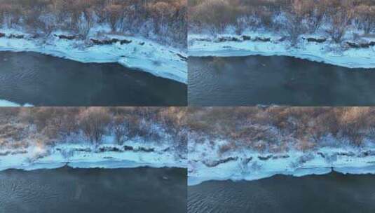 航拍呼伦贝尔冬季风光海拉尔河湿地雪景高清在线视频素材下载