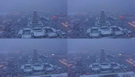 西安大雁塔亮灯雪景高清在线视频素材下载