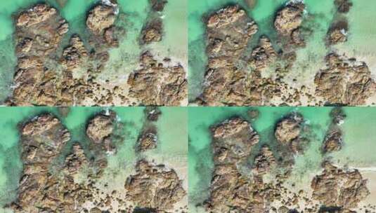 航拍蓝色海洋礁石海滩海浪高清在线视频素材下载