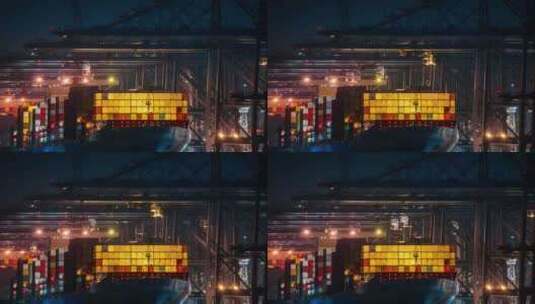 中国广东深圳盐田港集装箱码头货轮夜景高清在线视频素材下载