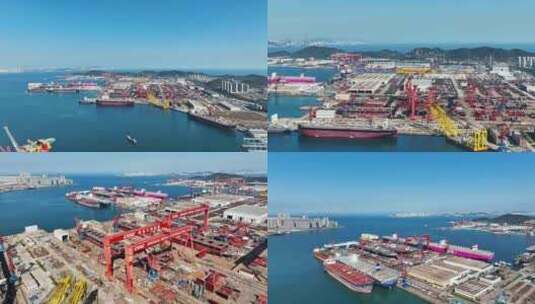航拍中国船舶公司造船厂高清在线视频素材下载