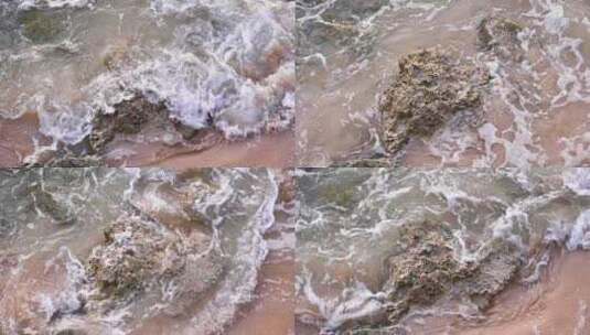 早晨大海海浪浪花拍打礁石升格慢动作高清在线视频素材下载