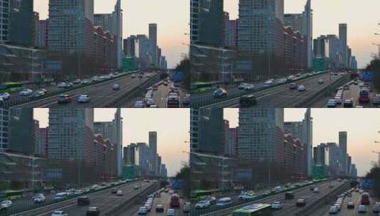 北京国贸桥傍晚夕阳下的立交桥车流高清在线视频素材下载