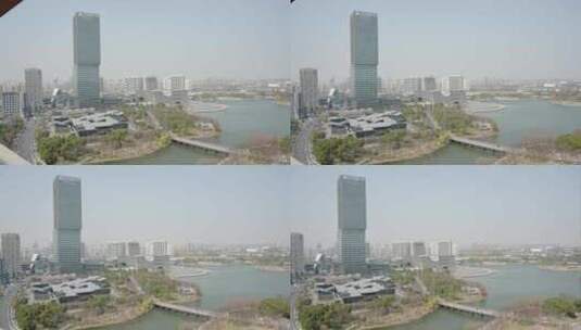 上海嘉定区嘉定新城三件套商务建筑空镜高清在线视频素材下载