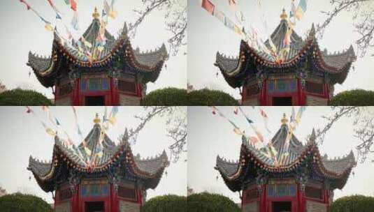 陕西省西安市广仁寺的内部建筑细节景观高清在线视频素材下载