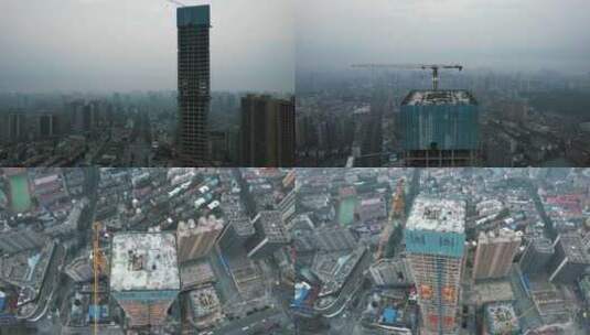 城市高楼建筑封顶施工航拍岳阳高清在线视频素材下载