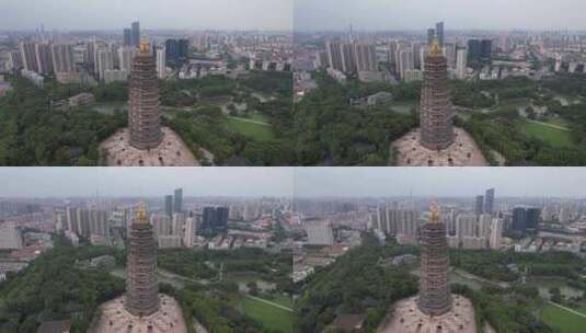 江苏常州红梅公园天宁禅寺航拍高清在线视频素材下载
