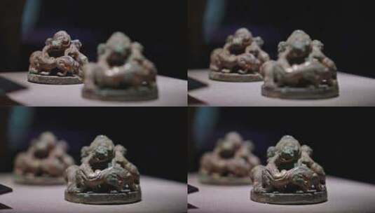 西汉镂空三兽圆形铜镇文物出土展览高清在线视频素材下载