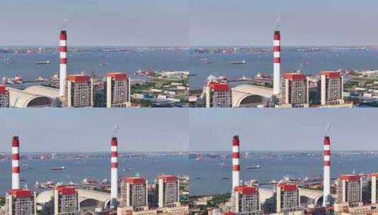 航拍上海长江口船舶 长兴岛高清在线视频素材下载