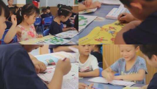 幼儿园孩子在教室里画画高清在线视频素材下载