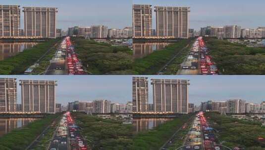 竖屏航拍福建厦门车鞥是夜幕降临拥堵交通高清在线视频素材下载