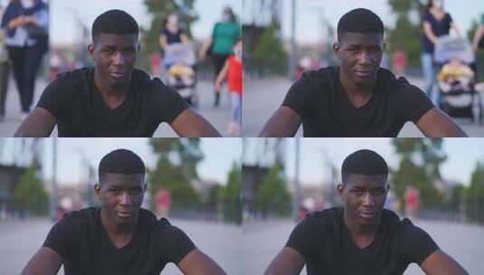 2020年大流行——拥挤街道上的黑人严肃高清在线视频素材下载