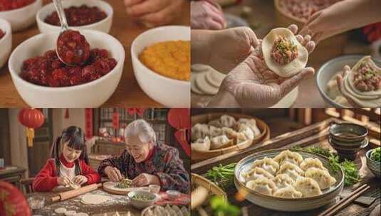 迎春节过年冬至包饺子吃饺子高清在线视频素材下载