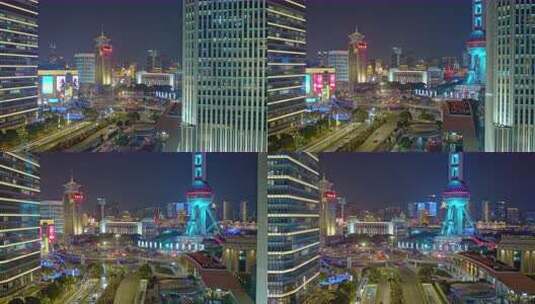 上海东方明珠夜景航拍高清在线视频素材下载