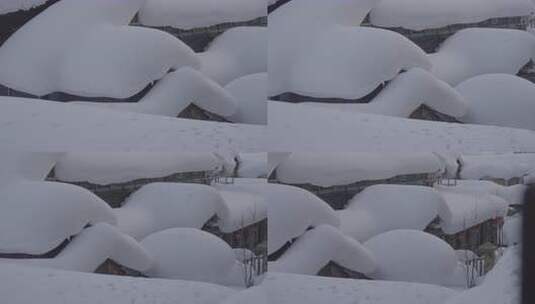 积雪深厚的雪乡特色小屋屋顶景象高清在线视频素材下载