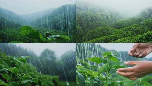 茶 绿茶 春茶 茶园下雨 生长环境 (4)高清在线视频素材下载