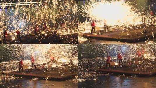 打铁花 传统表演 传统文化 节日气氛 夜景高清在线视频素材下载