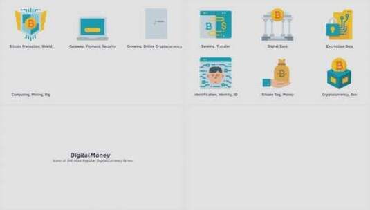 数字货币现代平面动画图标素材包AE模板高清AE视频素材下载