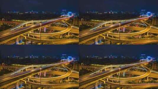 上海城市高架车流夜景4k延时高清在线视频素材下载
